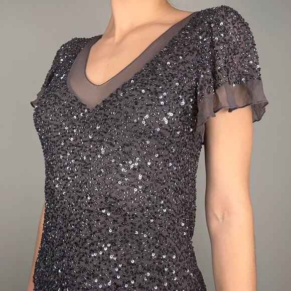 Silk beaded sequin statement top v neck formal size small Liz Jordan - Picture 2 of 8